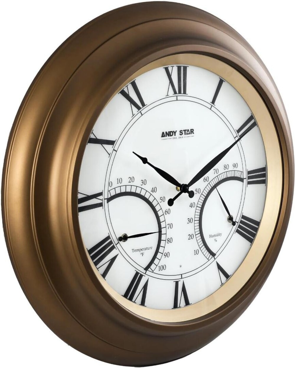 NEW ANDY STAR Bronze Wall Clock with Temperature and Humidity Dials